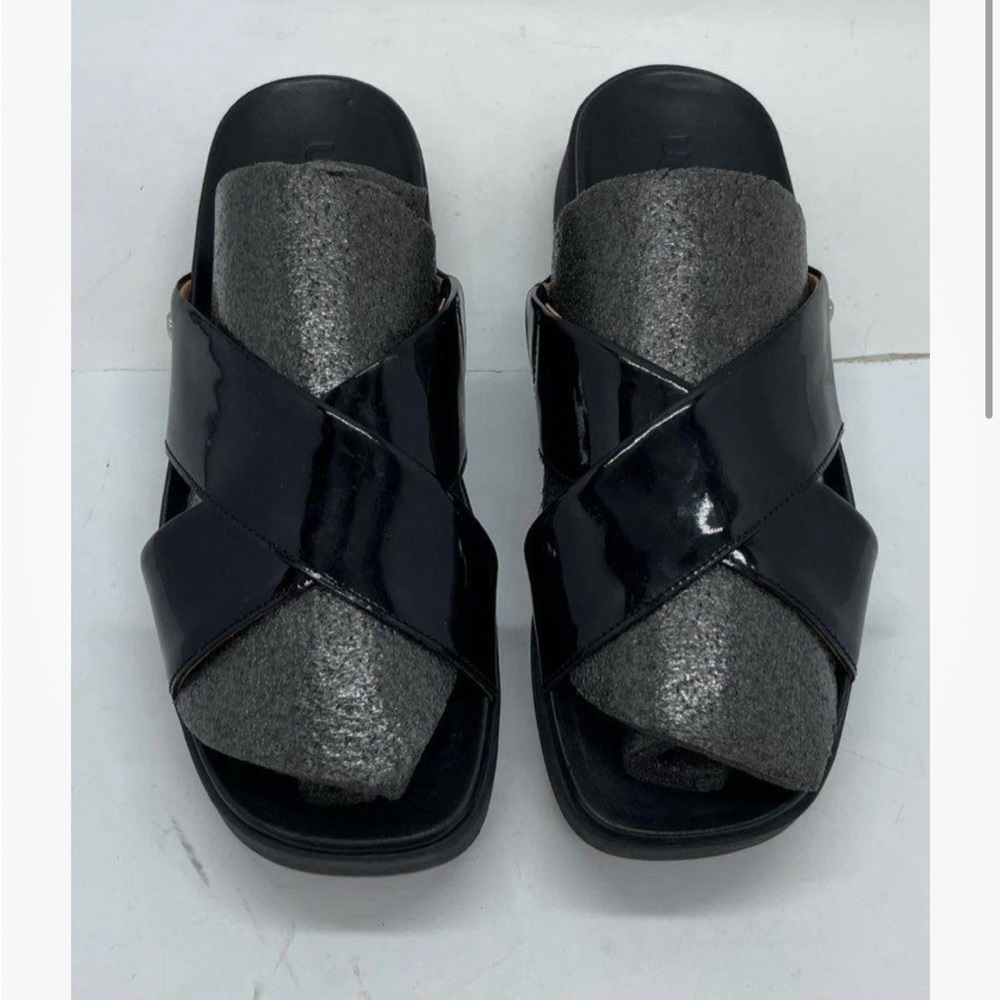 UGG Black Patent Crisscross Slide Mules